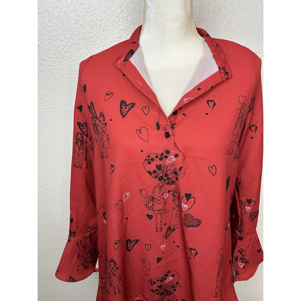Zara Womens Size Small Love Valentines Hearts Whimsy Oversized Tunic Ruffle Top - Picture 2 of 9